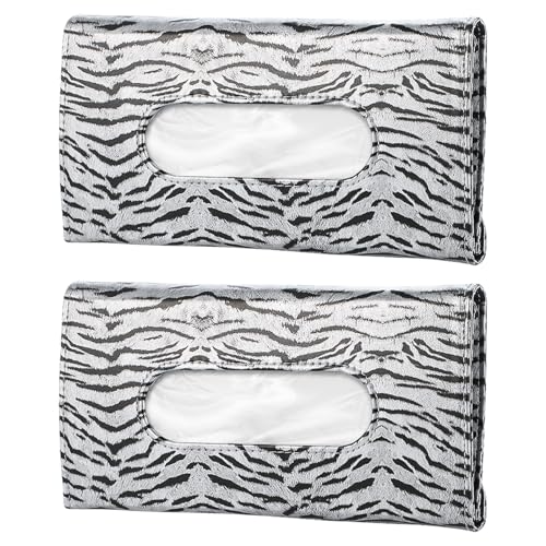Soleebee 2 Pcs Car Tissue Holder, Sun Visor Napkin Holder Car Backseat Tissue Dispenser PU Leather Car Tissue Box with Tissue Refill (Zebra Print)