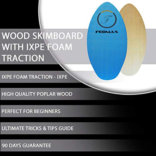Wood Skimboard with IXPE Foam Traction, No Wax Needed | Red, 30\" (Up to 120bs.) | Skim Board for Kids/Adults.