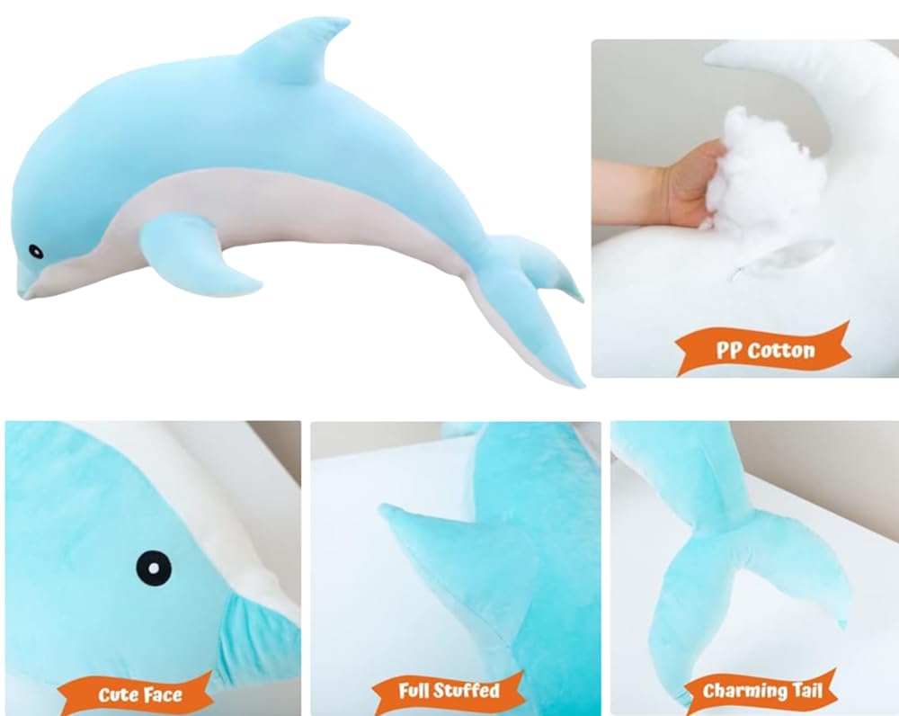 Tikwisdom Dolphin Stuffed Animal Plush Pillow, Super Soft Doll, Marine Animal Plush Toys Kids Sleeping Pad Gift. (Blue (1 meter long)) - Image 4