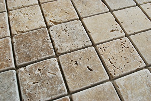 2x2 Walnut Tumbled Aged Travertine Mosaic Tile Wall and Floor - Thumbnail 3