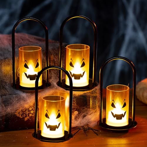 4 peças velas LED de Halloween, velas de chá LED candelabro Halloween decoração de mesa, funciona com pilhas, branco quente