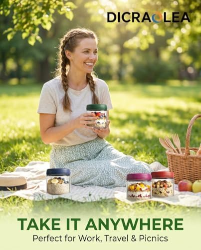 DicraoLea 10oz 4Pack Glass Overnight Oats Jars Containers with Airtight Leakproof Lids, Reusable Mason Jars for Meal Prep, Yogurt Parfaits, Smoothies, Salads & Healthy Breakfasts (10 OZ-4-1) — view 6
