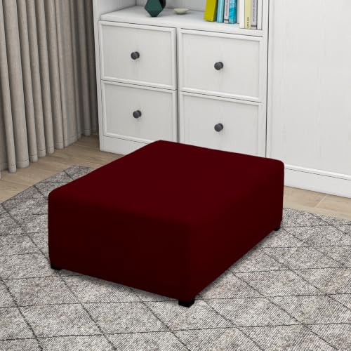 Image of PureFit Super Stretch Form Fit Ottoman Cover Rectangle - Ottoman Slipcovers for Foot Stool Cover & Folding Storage Slipcover for Living Room with Nonslip Elastic Bottom (Medium-L, Wine)
