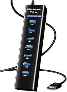 USB Hub 3.0,7 Port USB Hub with 5 Gbps USB Splitter for PS4 PS5 Laptop MacBook Mac Pro Mac Mini iMac Surface Pro XPS PC Flash Drive Mobile HDD