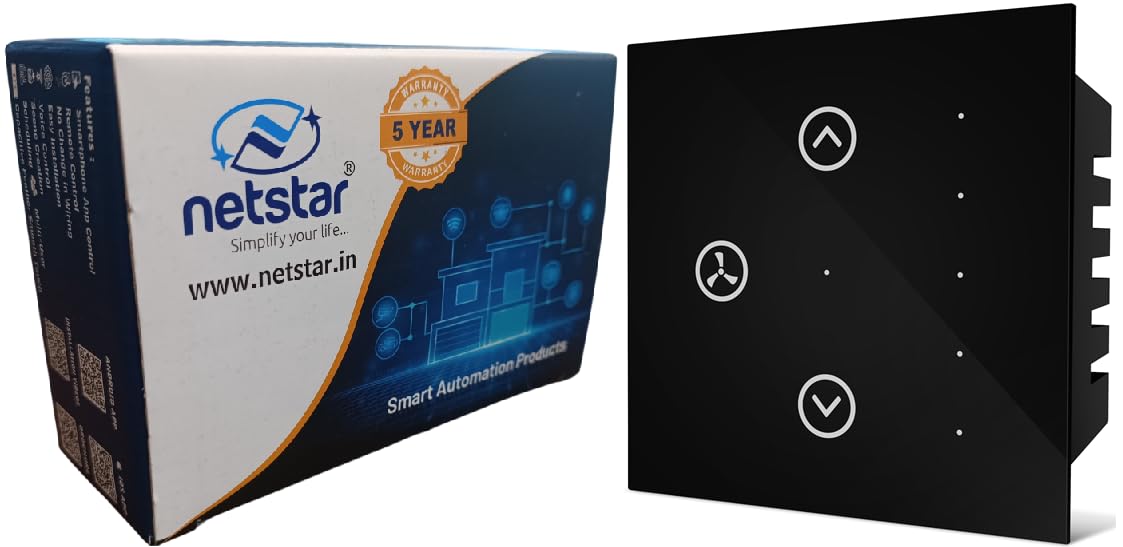 NETSTAR® Smart Touch Fan Regulator Wi-Fi Switch (Black) | Capacitor Based – No Humming Sound | Netstar App & Smart Life App Control | Compatible with Alexa, Google, Siri | Glass Finish-image-24