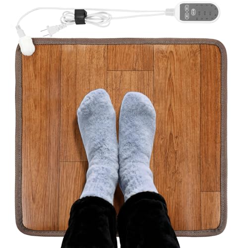19.7x21.7in Heated Floor Mat - Foot Warmer Under Desk 110V Electric Heating Pad with 3 Timers & 10 Adjustable Temperatures for Winter Home Office (Brown)