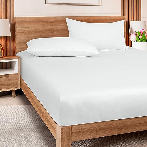 Image of ROYALE LINENS 300 Thread Count 100% Long Staple Combed Cotton Fitted Sheet California King - Super Soft Deep Pocket Bottom Sheet - Fitted Sheets Only - Elastic Sheets (Cal King, White)