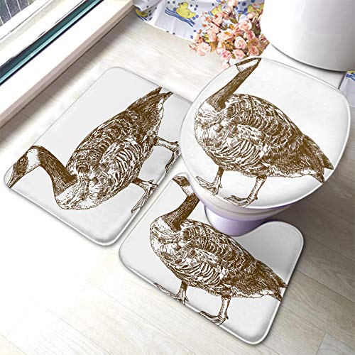 Set 3 Teilig Badvorleger Gans, Antike Gravur, Zeichnung, Kanada Ente, Holzschnitt, Skizze,...