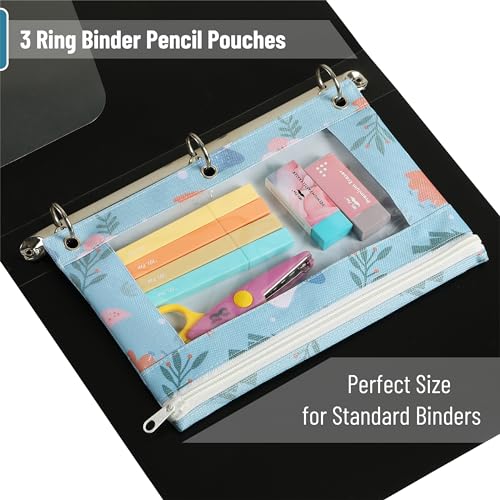 Image of Mr. Pen- Pencil Pouch for 3 Ring Binder, 2 Pack, 10 inchx6.75 inch, Smooth Zipper | Clear Window, Large Capacity Pencil Case with 3 Reinforced Grommets for School, Office, Supplies Storage | Clear Window, Large Capacity Pencil Case with 3 Reinforced Grommets for School, Office, Supplies Storage