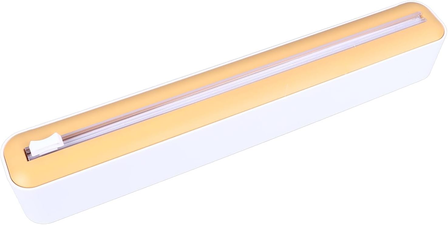 AYNEFY Refillable Plastic Wrap Dispenser With, Dispensador De Film Transparen 3 In 1, Dispensador De Film Transparen With, 3 In 1 For Kitchen Storage, Holder, 250' Of Cling Film (White Yellow)