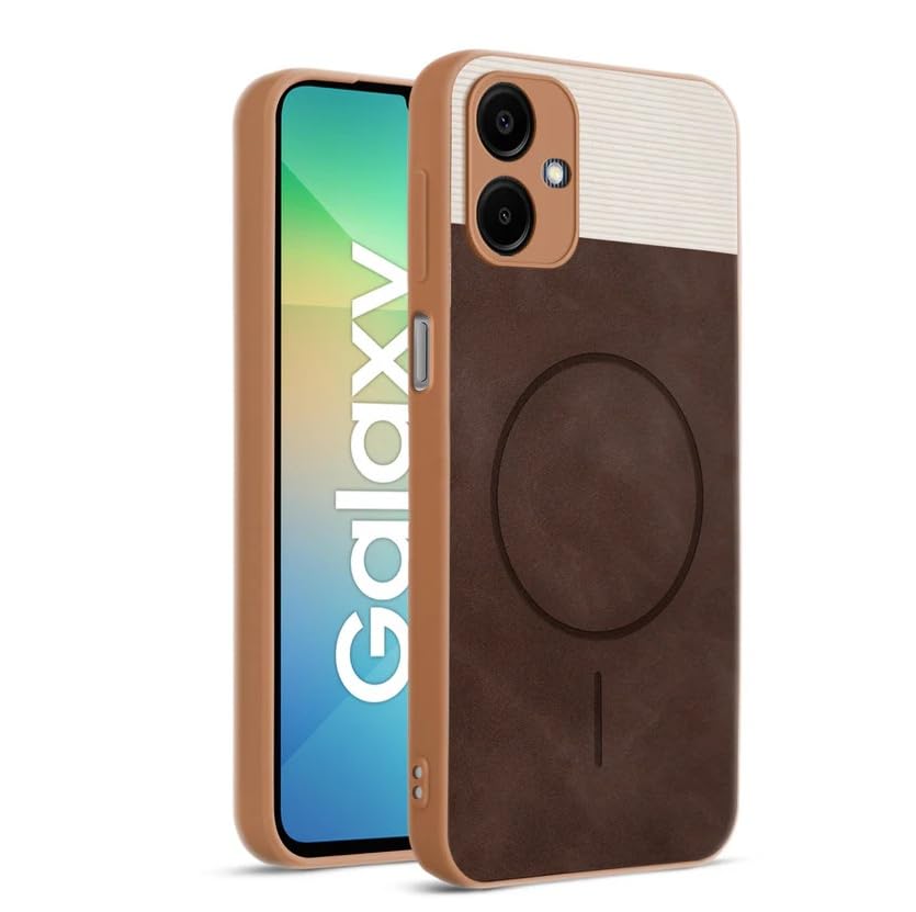 Image of Bintage CASE Dual-Leather Mac Safe Design Phone Case| Soft Touch Finish | Full Camera Protectection Back Cover Compatible for Samsung F04 / A04e 4G / M04 - White & Choco Brown