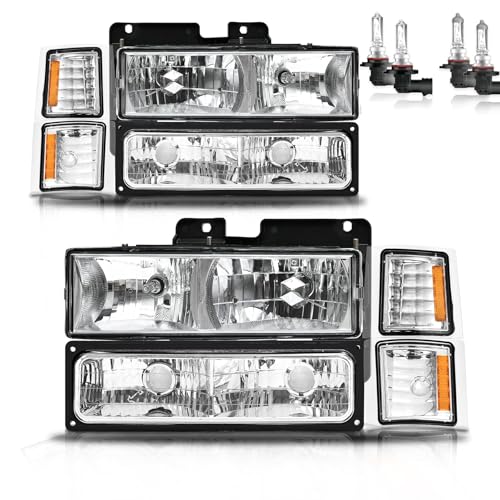 ROADEAL Headlights W/Bulbs for 1994-1998 Chevy Silverado Tahoe Suburban C10 C/K 1500 2500 3500 1992-1994 Blazer Driver & Passenger Side