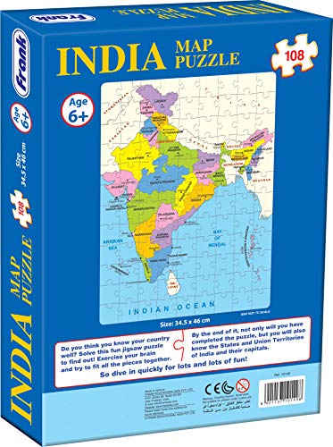 Image of Frank India Map - Early Learning Puzzles for Kids Above 6 Years | Brain Booster Educational Fun Toys for Focus & Memory | Gifts for Kids - Set of 108 Pcs with States, Union Territories, Capitals