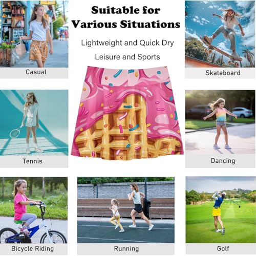 visesunny Girl's Golf Skirt Athletic Pink Waffle Ice Cream Tennis Skort Sport Activewear with Double Layer Pockets4