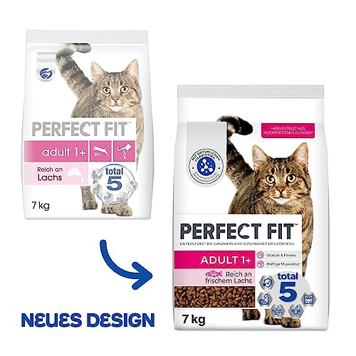 PERFECT FIT Adult Trockenfutter für erwachsene Katzen ab 1 Jahr - Lachs, 7 kg (1 Beutel)