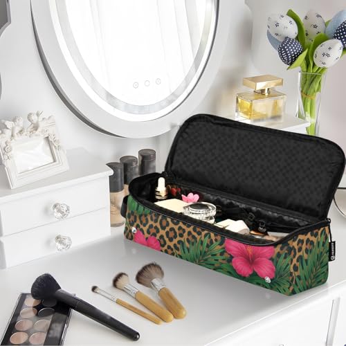 Organizador de Herramientas para Cabello 2 en 1 con Tapete para Plancha, Gran Capacidad para Plancha y Accesorios de Cuidado Capilar, con Estampado Tropical de Leopardo, Portátil para Viaje miniatura 7