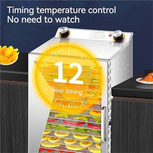 6/8/12 Layer Food Dehydrator & Freeze Dryer Machine for Fruits, Vegetables, Meat & Seafood - Smart Home Dried Fruit Maker for Healthy Snacks & Meal Prep, 6-Layer Silver