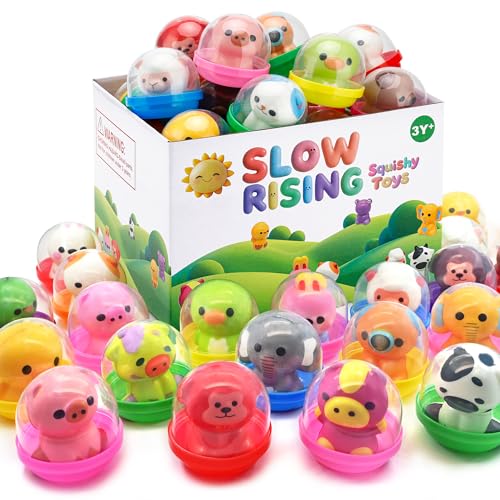 30 Packs Squishy Animals with Capsules, Slow Rising Stress Relief Toys, Party Favors, Birthday Gifts, Sensory Fidget Toys for Kids, Classroom Rewards, Travel & Claw Machine Toys