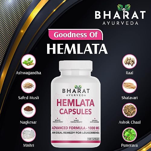 Image of Hemlata Capsules for Leukorrhea Support -120 Capsules (1000gm) | Ayurvedic Women's Health & Feminine Wellness Supplement | Supports Leukorrhea (White Discharge) Care, Strength, Energy & Intimate Hygiene | Herbal Formula for Hormonal Balance & Daily Women's Wellness