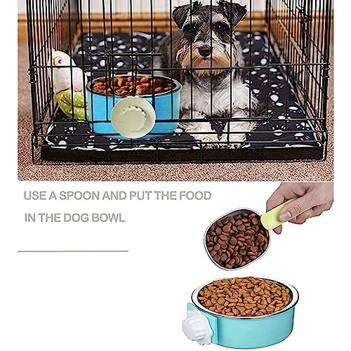 Giwnhvx 4 Stück Hundekäfig-Fressnapf, abnehmbarer Edelstahl-Haustierzwinger, zum Aufhängen, für Futter und Wasser, Futternapf, Käfigstall, Becher mit Löffel