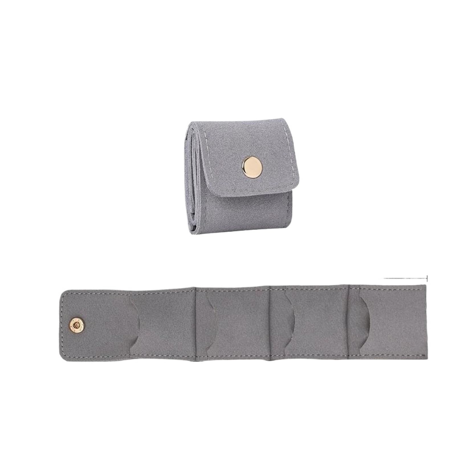 RUWLFE 2Pcs Portable Compartment Jewelry Bag Ring Organizer Mini Travel Foldable Roll For Earring for Rings, Necklaces, Earrings(Grey)