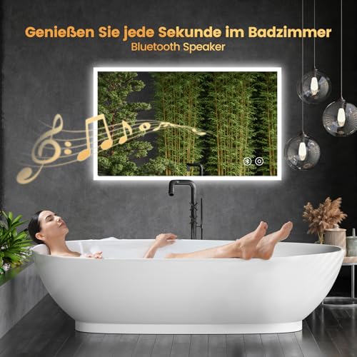 YOLEO Badspiegel mit Beleuchtung, LED Spiegel mit Bluetooth-Lautsprecher, Wandspiegel mit Steckdose, Badezimmerspiegel LED Beschlagfrei mit Touchschalter, 3 einstellbare Lichtfarbe, 100x60cm 3