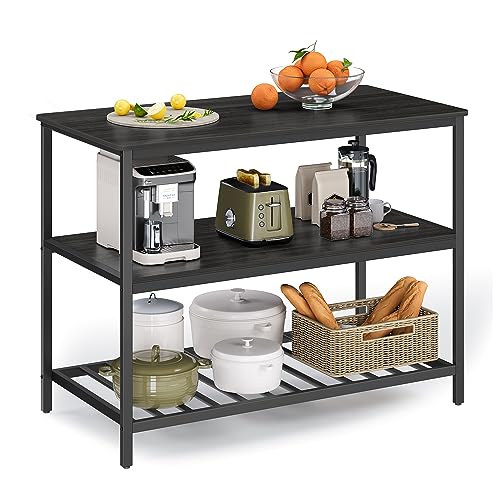 Image of VASAGLE Kitchen Island with 3 Shelves, 47.2 Inches Width Kitchen Shelf with Large Worktop, Stable Steel Structure, Industrial, Easy to Assemble, Ebonised Oak and Black UKKI001B42