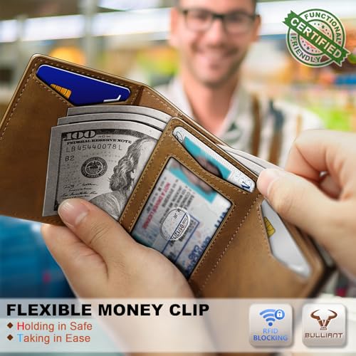 Image of BULLIANT Men Wallet Leather Wallet Card Holders Money Clip for Men 10Cards-Magnetic Flip on Metal Case