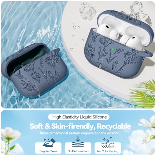 Image of Ekoonpft for Airpods Pro 3 Case, Flower Engraved Cases for Apple AirPods Pro 3rd Generation 2025, Soft Silicone Cover for Men Women Girly with Cleaning Kit & Keychain, Anti-Scratch, Shockproof