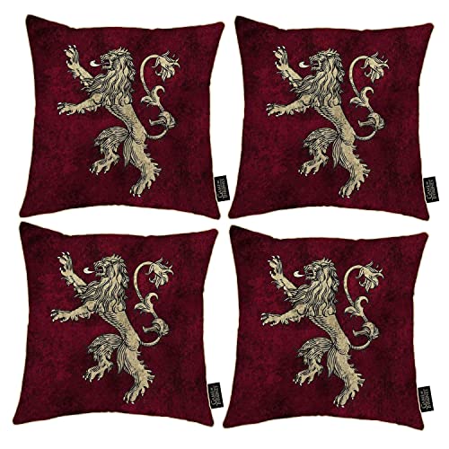 Set de 4 Coussins Game of Thrones Maison Lannister Oreiller en Peluche Imprimé Coussins 38 x 38cm avec Rembourrage Inclus Idée Cadeau Officielle pour Les Fans