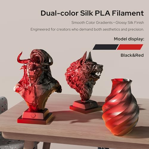 Image of Dual-Color Silk PLA Filament 1.75mm, Metallic Red-Black Gradient PLA, ±0.02mm Accuracy, 3D Printing Filament for Christmas Ornaments,Cosplay,Tool,1KG(2.2lbs) Spool