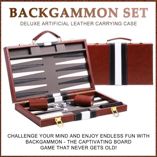 Hongshuyee BROWN-01 Backgammon Sets For Adults,15 Inch Backgammon Brown Sets Classic Board Game thumb #1
