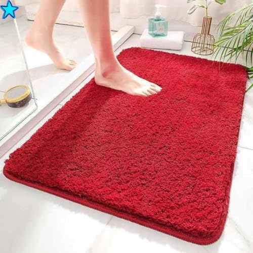 Image of HOWNICE Door mat for Bedroom,Bathroom,Kitchen,Living Room,Home Entrance,Room Mats,Foot Mats,Floor mat,Main Door,Rug,Non Slip Mats,Door Mate,Fluffy,Doormat,Door Matt (Microfiber Bath Mat RED)