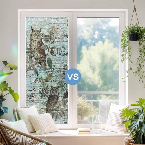 Película para ventana con diseño búho 3D 18x79 in miniatura 3