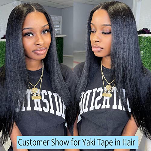 40 Pcs Light Yaki Tape In Hair Extensions Human Hair Yaki Straight Tape In Extensions For Black Women Urbeauty Seamless Invisible Tape Hair Extensions Real Human Hair Natural Black Color 14 Inch #TOP5