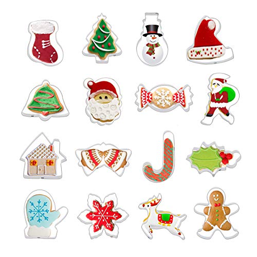 Colmanda Moldes para Galletas Navidad, 16 Piezas Navidad Cortadores de Galletas Moldes para Galletas Moldes Galletas 3D, Juego de Cortadores Galletas De Navidad para Decoración de Cookie Navidad