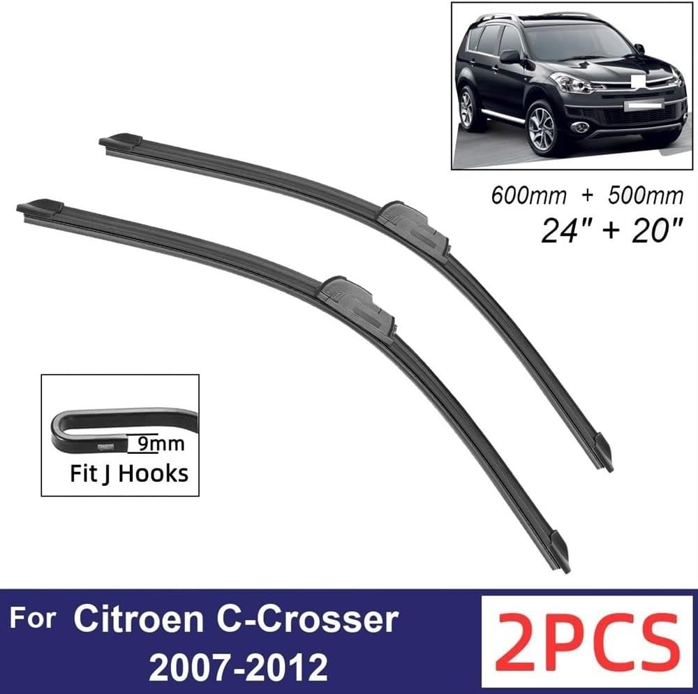 Car Wiper Compatible with Citroen C-Crosser 2007-2012 Front Wiper Blades Soft Rubber Windscreen Wipers Auto Windshield 24"+20" 600mm + 500mm (Color : 4 wipers)