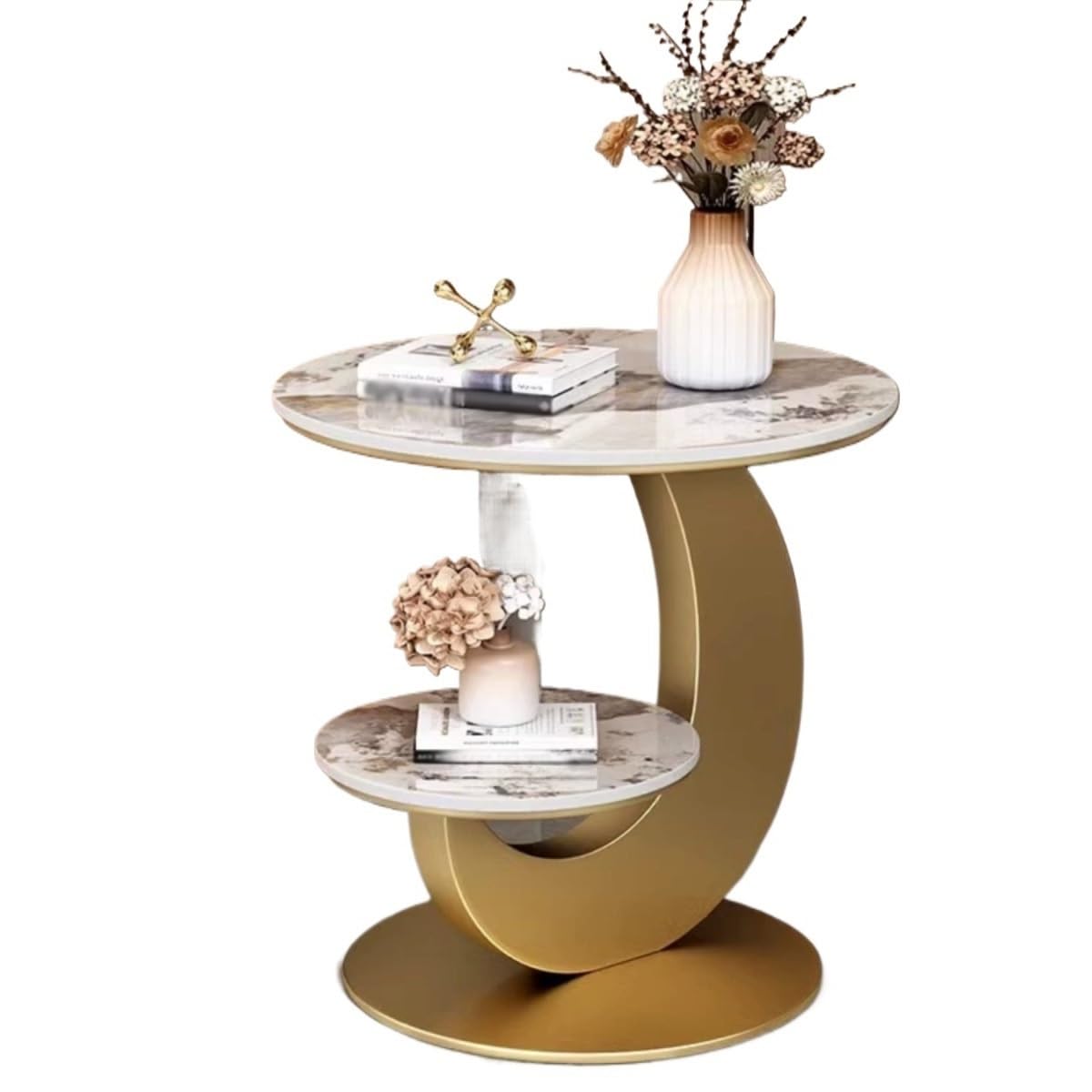 Table d'appoint en marbre à double couche dorée pour salon