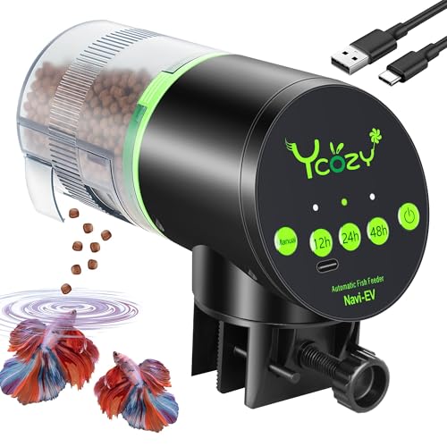 Ycozy Aquarium Distributeur Automatique pour Poisson Rechargeable Type-C Opération Facile Distributeur de Nourriture pour Vacance Navi-EV