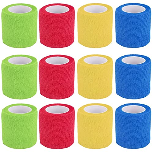 12 Rollos Venda Cohesiva de 5 cm x 4.5 m Banda Vendas Cinta Autoadhesivo Elástico Transpirable Protección Bendaje para Todas Las Partes para Lesiones Deportiva, Primeros Auxilios, Proteger los Dedos Cover
