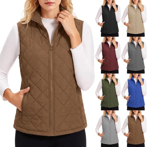 Gouuuia Women's Quilted Vest Full Zip Stand Collar Sleeveless Puffer Vests - image 1