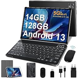 Tablet Hablando Sola De 9 Con Teclado FACETEL Tablet 10 Pulgadas con Android 13 Tablet, 14GB RAM + 128GB ROM (TF 1TB) Octa-Core 2.0 GHz | 5G WiFi | 8000mAh | Bluetooth 5.0 | AGPS | 5 MP + 8 MP | Navidad Tablet con Teclado y Raton - Negro