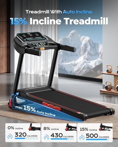 Image of LIJIUJIA Treadmill for Home,Treadmills with 0%-15% Auto Incline,3HP Brushless,300 LBS,LED Display,Pulse Monitor