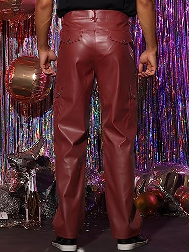 Lars Amadeus Faux Leather Pants for Men's Slim Fit Hip Hop Motorcycle Cargo Punk Trousers3