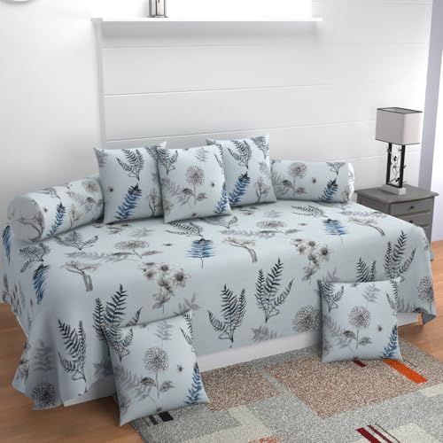 Image of Microfiber Fabric 8Pcs Diwan Blend Set of 60X90 Inch 1Bedsheet 16x16inch 5Cushion Covers 18x28 inch 2Bolster Covers (Multi Shade Floral)