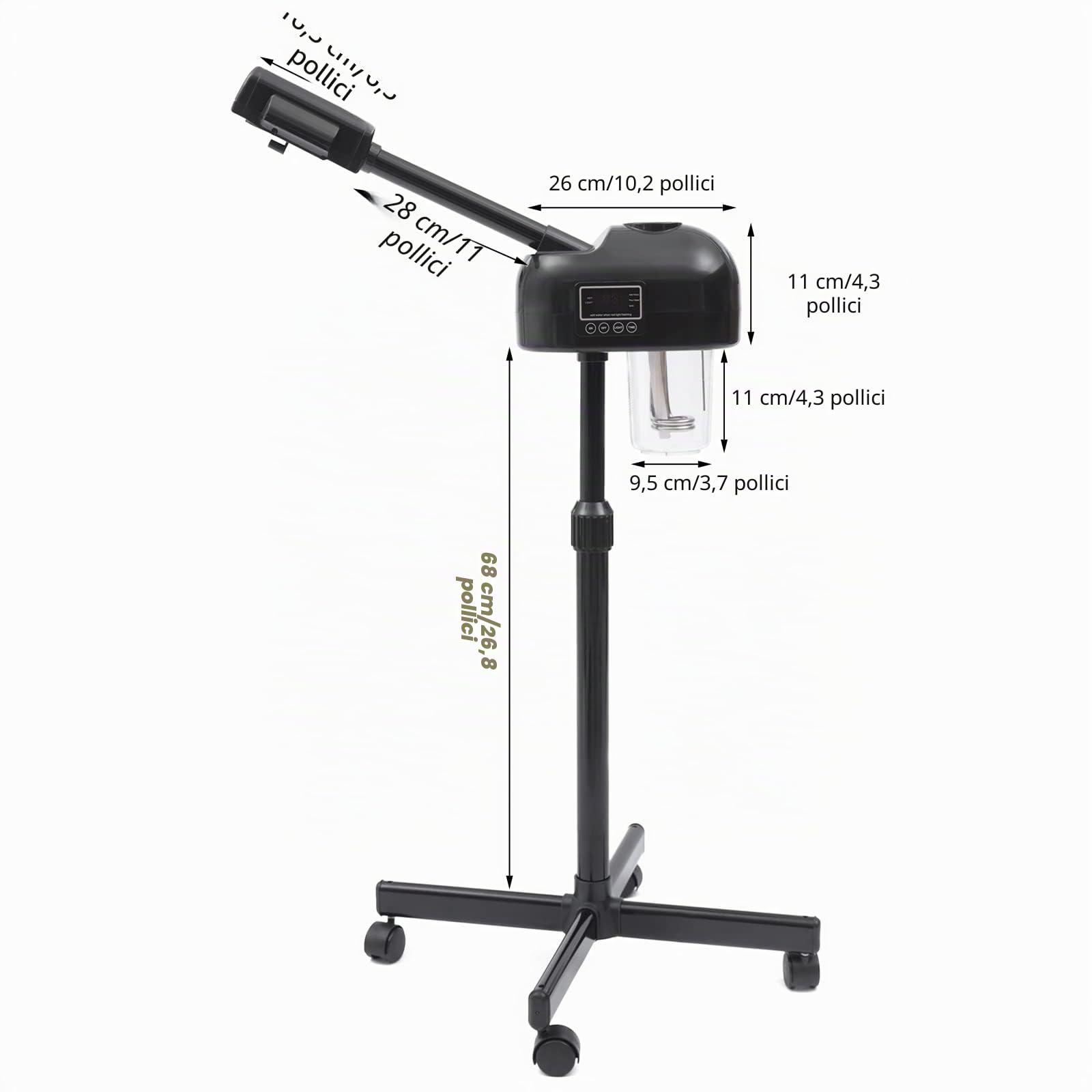 Dispositivo a vapore per viso, spray cosmetico con ozono e timer, schermo LCD e scaldabagno rapido, cura idratante e purificante della pelle, per salone di bellezza e uso domestico