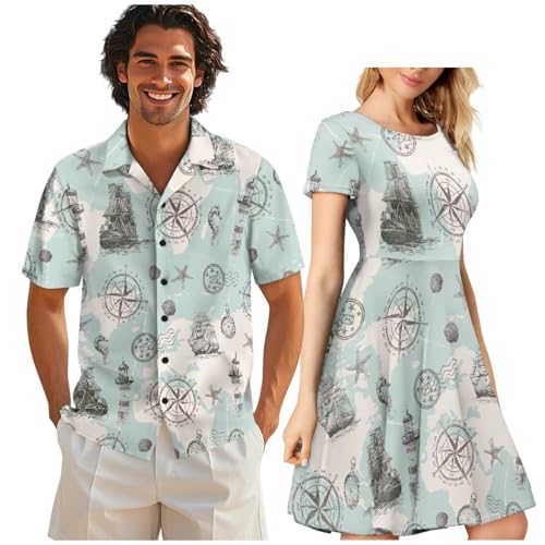 Image of AFPANQZ Couple Matching Outfit Casual Men's Button Down Shirt or Short Sleeve Summer Sundresses Dresses for Women 2026