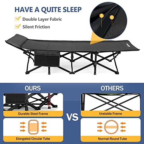 Nictemaw Camping Cots For Adults With Mattress 900Lbs Double Layer Oxford Sleeping Cots For Adults, Portable Folding Cots, Lightweight, Stable, Durable, Outdoor, Home, Office, Black #TOP3