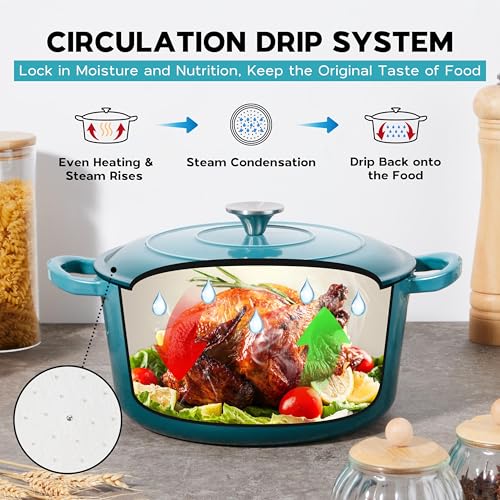 Onader Enameled Cast Iron Dutch Oven, 6 QT Dutch Oven Pot with Lid, Heavy Duty Cookware for Sourdough Bread Baking - Dark Cyan