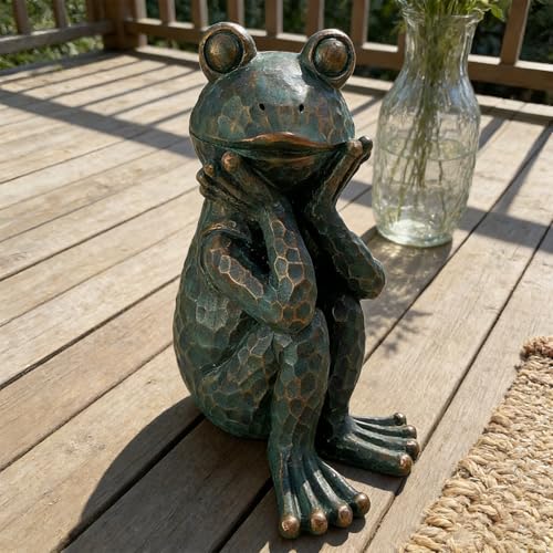 ResinHaven Meditation Frog Sculpture 10 H 7.48 L Handcrafted Resin Zen Frog Statue Suitable for Garden Courtyard Indoor and Outdoor Home Decoration